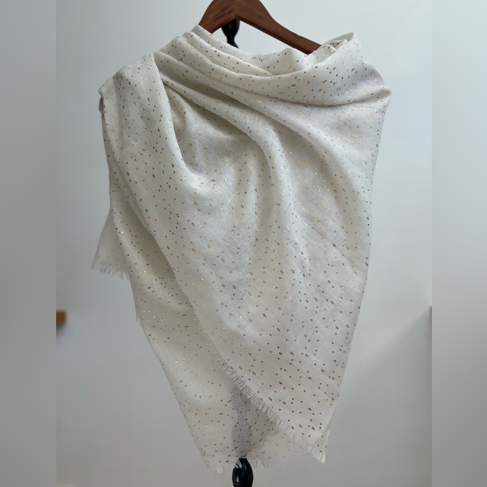 Elegant Cream Shawl with Gold Accents